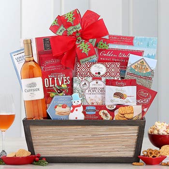 Rose Wine Christmas Basket